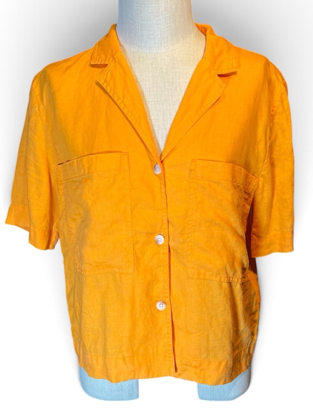 🧡Everlane Linen Orange Short Sleeve Button-Down Shirt